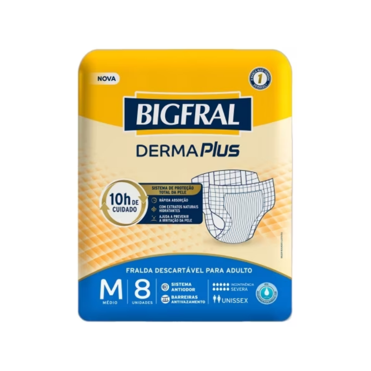 Fralda Adulta BigFral Derma Plus M Unissex – 8 Unidades